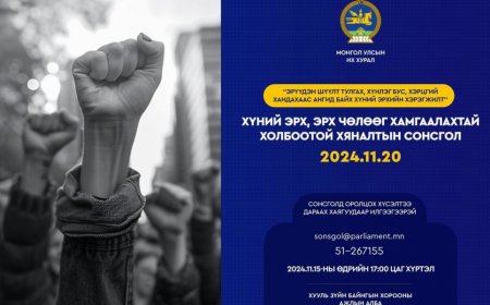 “ЭРҮҮДЭН ШҮҮЛТ ТУЛГАХ, ХҮНЛЭГ БУС, ХЭРЦГИЙ ХАНДАХААС АНГИД БАЙХ ХҮНИЙ ЭРХИЙН ХЭРЭГЖИЛТ” СЭДВЭЭР ХЯНАЛТЫН СОНСГОЛ ЗОХИОН БАЙГУУЛНА